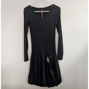 Cop Copine Y2K Black Ribbed Long Sleeve Bubble Hem Dress Size 1/Small